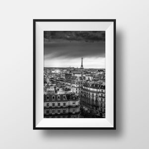 Photo Print Paris - The Eiffel Tower and the Roofs Terrace of Spring Black and White Wall Art Poster Image
