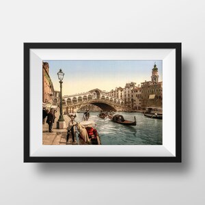 Retro Photo Print Venice Rialto Bridge - Grand Canal Gondolas Italy 1900 Landscape Picture Poster Wall Art Home Decor