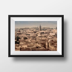 Antique Photo Tunis - Tunisia Panoramic View 1900 Color Picture Poster Souvenir Wall Art Home Decor