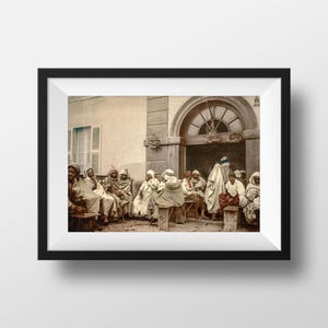 Antique Photo Algeria - Algiers The Kasbah Men at the Café 1900 Color Picture Poster Souvenir Wall Art