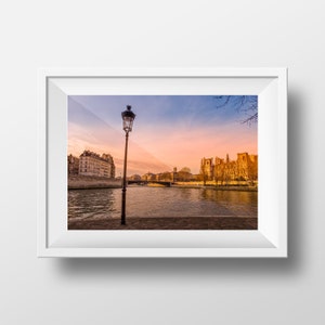 Imprimir foto París - La íse Ile Saint-Louis ayuntamiento Puesta de sol Imagen de París en color street escena cartel de recuerdo cartel