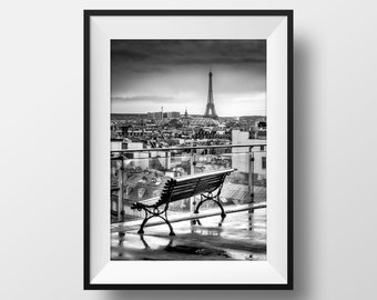 Paris foto impressão a torre eiffel primavera terraço-preto e branco fotografia cartaz cena de rua decoração de parede