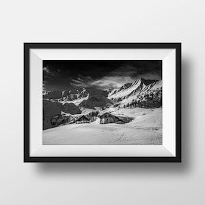 Black and White Photo Prints Alps Mountains - Tarentaise Valley La Plagne Landscape Image Poster Wall Art