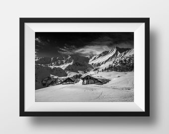 Fotodruck Schwarz und Weiß Alpenberge - Tal der Tarentaise La Plagne Landschaft Bild Poster Poster Dekoration Wand