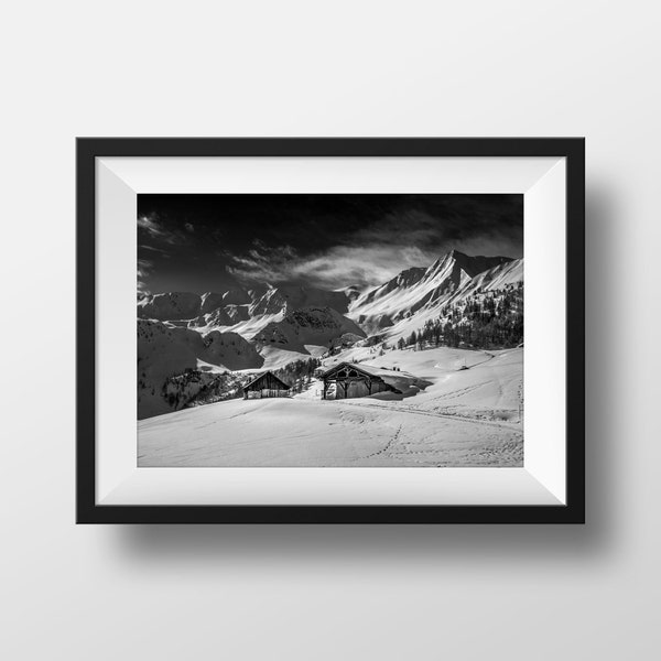 Tirage Photo Noir et Blanc Montagnes Alpes – Vallée de la Tarentaise La Plagne Paysage Image Affiche Poster Décoration Murale
