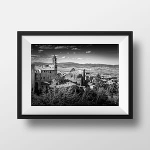Tuscany Photo Fine Art Print - Montepulciano Italia Black and White Image Landscape Street View Picture Poster Wall art Decor
