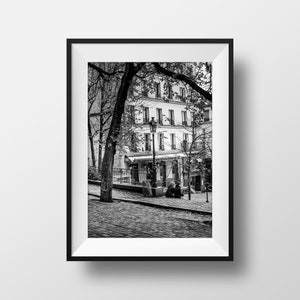 Photo Print of Montmartre - Old Paris Place Emile Goudeau Black and White Image Poster Wall Art
