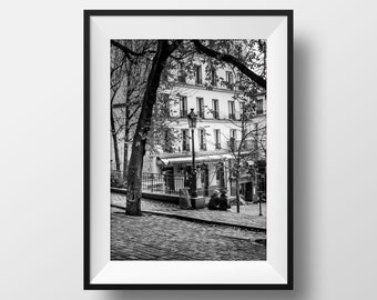 Tirage Photo de Montmartre – Vieux Paris Place Emile Goudeau Image en Noir et Blanc Affiche Poster Décoration Murale