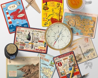 Lot de 10 ou 20 cartes postales Bretagne Vintage - Visuels Rétro de Bretagne Dorure à chaud