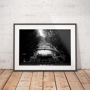 Fine ART Print of Paris Le Canal Saint Martin Paris Photo in Black and White Street View Picture France Paris Typical Atmosphere image 2