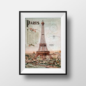 Affiche Vintage Paris 1900 - Affiche Tour Eiffel Belle Epoque Illustration Expo Universelle Tour Carte Postale ancienne poster image France