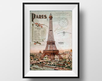 Vintage Poster Paris 1900 - Poster Eiffel Tower Belle Epoque Illustration World Expo World old poster Wall art