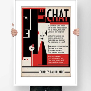 Affiche Poésie Charles Baudelaire Le Chat II - Poster Typographie Poème Illustration Moderne Bauhaus Tirage Photo Littéraire