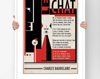 Poster Poetry Charles Baudelaire Le Chat II - Poster Typography Poem Modern Illustration Bauhaus Literary Photo Print Wall Art