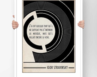 Affiche Citation Igor Stravinsky La Musique - Poster Typographie Illustration Moderne Bauhaus Decoration Murale Littéraire