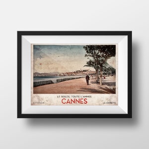 Affiche Vintage Cannes Côte d'Azur - Affiche Voyage Cannes La Croisette Provence Chemin de Fer Carte postale ancienne 1900