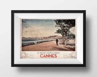 Cannes Côte d'Azur Print  1900 - Cannes La Croisette French Riviera Provence Belle Epoque Fine Art Print Travel Poster Old Fashion France