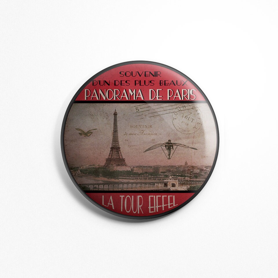 Magnet Rond Paris Vintage - Ancien Tour Eiffel Souvenir Panorama Frigidaire Aimant 56mm Diamètre Cui