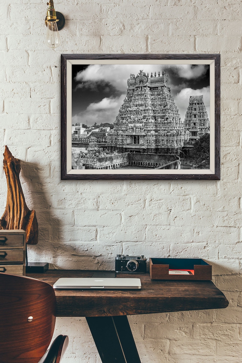 Photo Black and White India Tamil Nadu Temple Gopuram Srirangam Picture