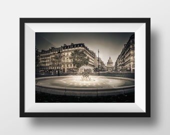 Fine ART Print of Paris  - Le Pantheon et la Rue des Ecoles Photo in Color Sunset Cityscape Picture France Wall art