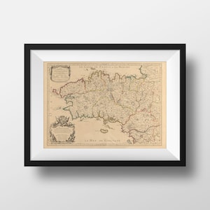 Affiche Reproduction Carte de Bretagne 1706 Affiche Retro Plan Poster France Vintage Grand Format Alexis Hubert Jaillot Décoration Murale image 1