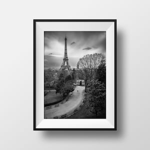 Paris Photo Prints - The Eiffel Tower - Trocadero Garden Silhouette Black and White Photography Poster Wall Art