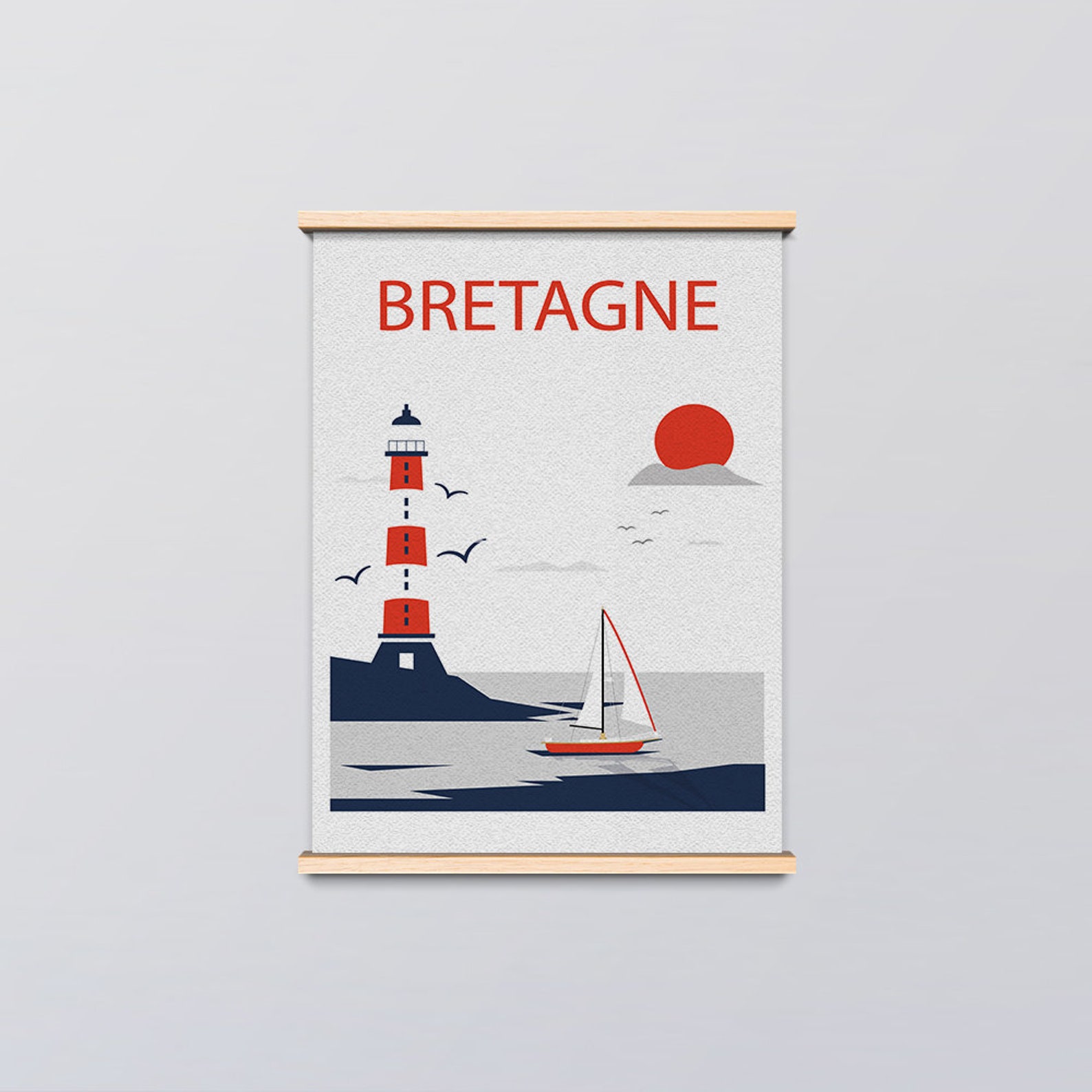 Affiche Voyage Bretagne - Poster Vintage Illustration Phare Minimaliste