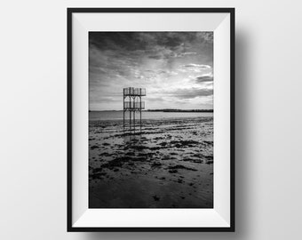 Photo Bretagne Saint Pol de Léon – Plage Sainte Anne Image Noir et Blanc Photographie Paysage Bord de Mer Affiche Poster Décoration Murale