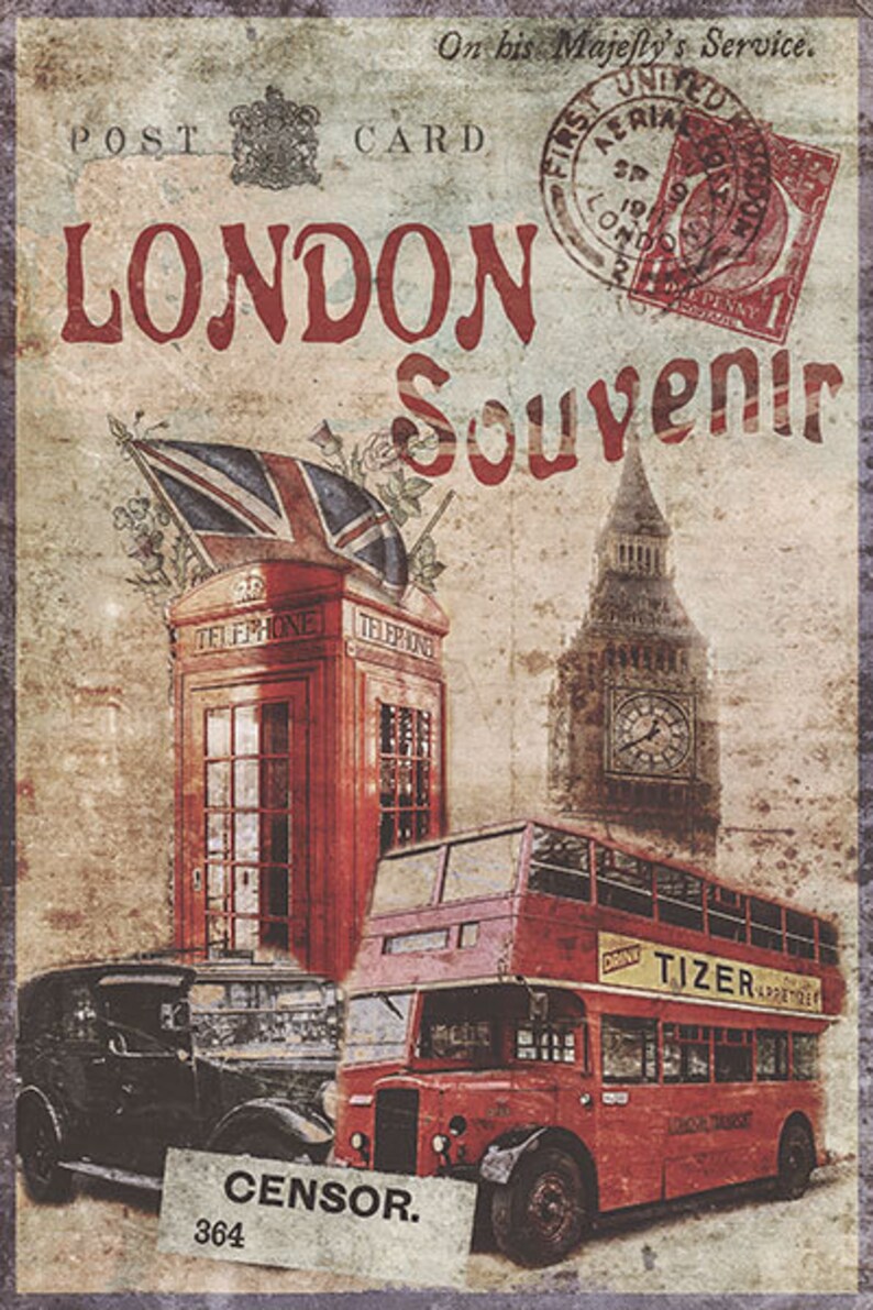 Vintage Poster London Remembrance Londra Big Ben Taxi Red Etsy