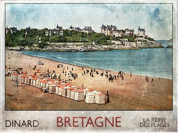 Bretagne Dinard Print 1900 Dinard The Beach View Belle Epoque Retro Fine Art Print Poster Old Postcard Picture Of France
