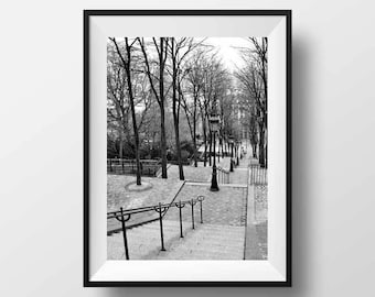 Fine ART Print of Paris  -  Montmartre Stairs Black and White Photo of Paris Street View Picture Poster Scree Print Wall Art