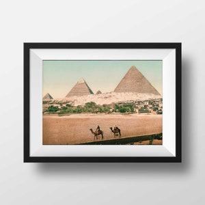 Ancient Egypt Pyramids and Camels Photo - Vintage Poster Retro Photography Wall Art