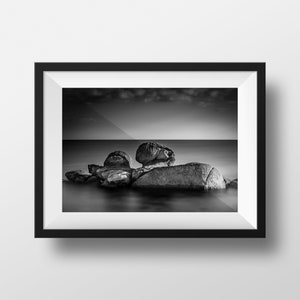 Foto Rochers Brittany - Beg Meil Finistère Imagem à beira-mar Fotografia Paisagem em preto e branco Rock Poster Poster Decoração de parede