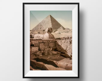 Photo Ancient Pyramid Sphinx - Egypt Vintage Poster Photography Retro Wall Art Home decor