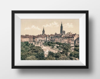 Vecchia foto di Strasburgo, Alsazia - Place Kleber, poster vintage, fotografia retrò, decorazione da parete