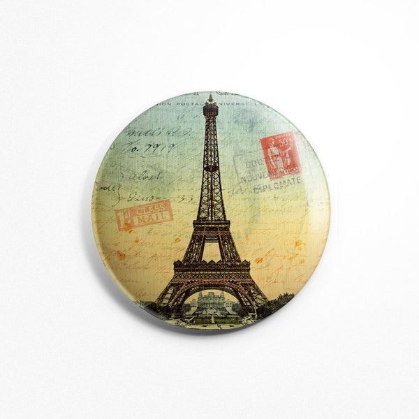 Magnet Rond Paris Vintage - Paris Ancien Tour Eiffel Souvenir Frigidaire Aimant 56mm Diamètre Cuisine Décoration