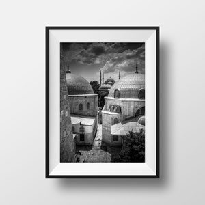 Istanbul black and white photo print - Emblematic view of Hagia Sophia and its domes