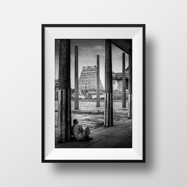 Fine ART Print South India  - Chidambaram Tamil Nadu Temple Photography Black and White Landscape Backlight Photo Image Poster Wall Art