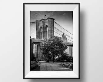 Photo Brooklyn Bridge New-York –  Tirage Noir et blanc Photographie Scène de Rue Poster Hudson Empire State Image Affiche Décoration Murale