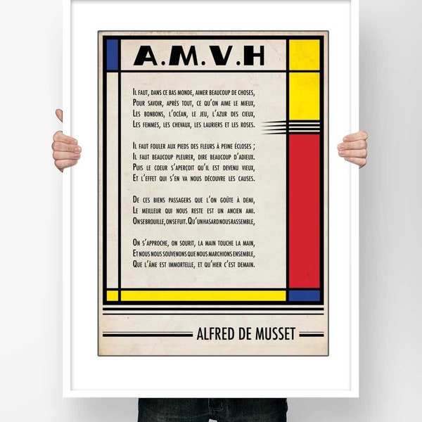 Poster Poetry A.M.V.H Alfred de Musset Poem Illustration Mural Decoration Literary Poster