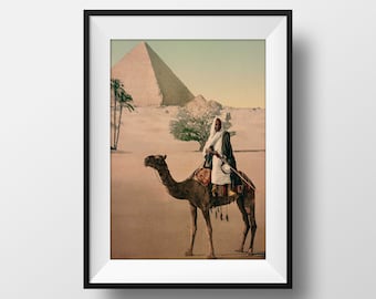 Photo Ancient Pyramid Camel - Egypt Vintage Poster Photography Retro Wall Art Home decor