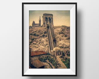 Fotografía vintage del funicular de Notre Dame de la Garde de Marsella - Fotografía en color de 1900, póster, recuerdo, decoración de pared