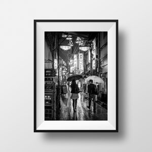 Tokyo Photo Fine Art Print - Japan Black and White Köenji Lantern Street View Photography Umbrella Image Picture Poster Japan Wall Art