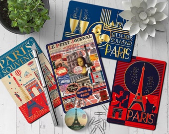 Postcards Paris Retro - Set of 10 different Designs of Monuments of Paris Vintage Art Déco Spirit Collage Gold foil Print