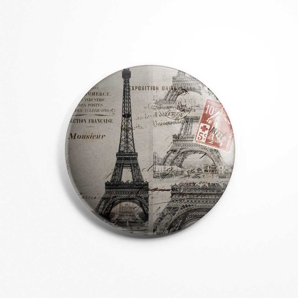Magnet Rond Paris Vintage - Tour Eiffel Construction Souvenir Frigidaire Aimant 56mm Diamètre Cuisin