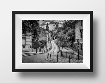 Photo de Paris Montmartre – Place Dalida Sacré Coeur Image Noir et Blanc Butte Cliché Art  Affiche Poster Décoration Murale