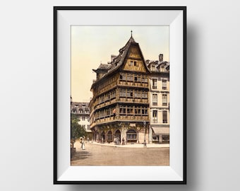 Vecchia foto di Strasburgo, Alsazia - Maison Kammerzell, 1900, poster vintage, poster fotografico retrò, decorazione da parete
