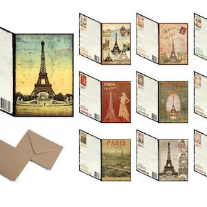Lot de 5 ou 10 Cartes de Voeux Paris Vintage avec Enveloppe Craft - 10 visuels des monuments parisiens en 1900