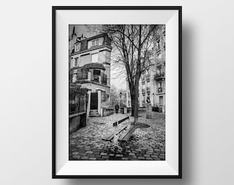 Tirage Photo de Paris Montmartre – Place Dalida Vieux Paris Image en Noir et Blanc Affiche Poster Décoration