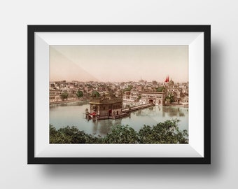 Old Photo India Amritsar Harmandir Sahib - Golden Temple Punjab Vintage Palace Poster Photography Retro Wall Art Sikhs